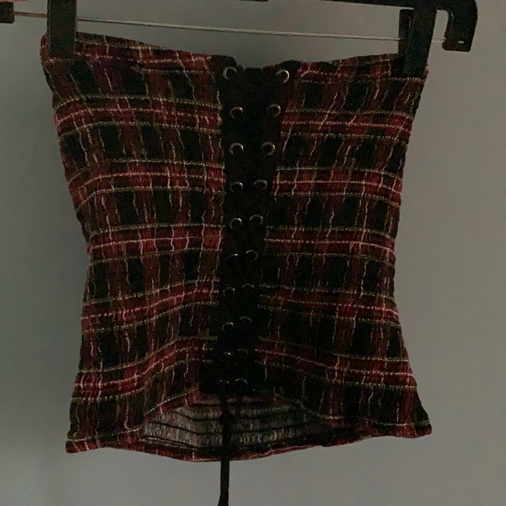 Plaid Smocked Lace-Front Bustier Girls Tube Top